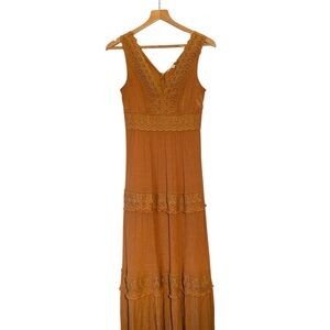 Rebellion Lace-Trim Brown Maxi Dress